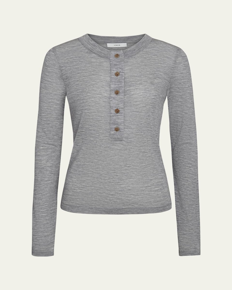 Long-Sleeve Wool Henley Top